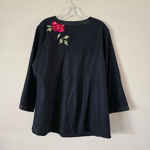 SILKLAND Womens Top 100%Silk Size 2X Black Embrodered Black Western Bohemian - Picture 6 of 6